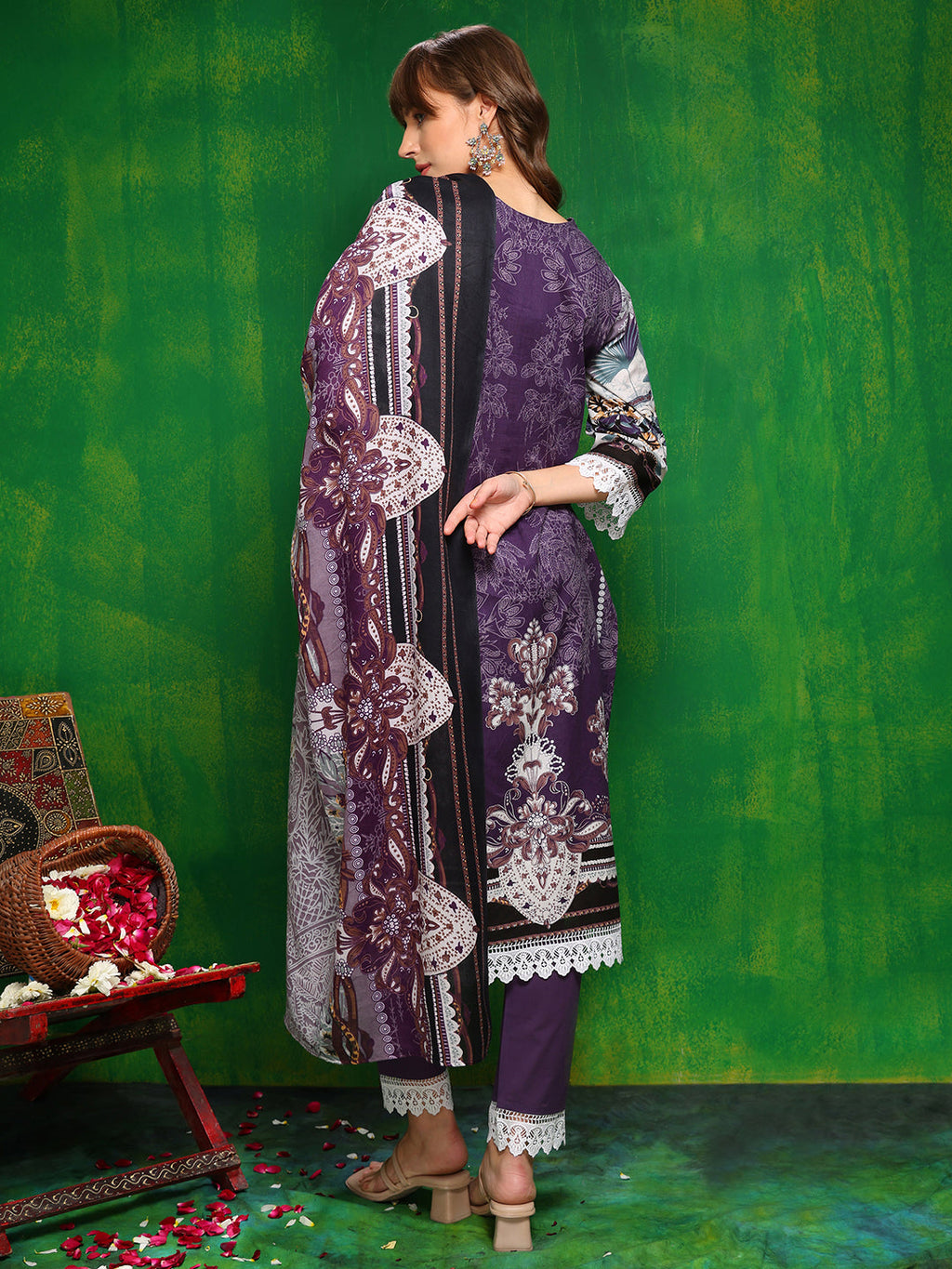Pakistani Printed Kurta With Pant & Dupatta, Lavender - Hiral Fashion - Distacart