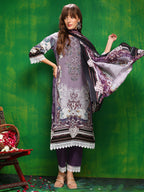 Pakistani Printed Kurta With Pant & Dupatta, Lavender - Hiral Fashion - Distacart