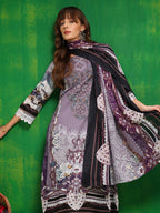 Pakistani Printed Kurta With Pant & Dupatta, Lavender - Hiral Fashion - Distacart