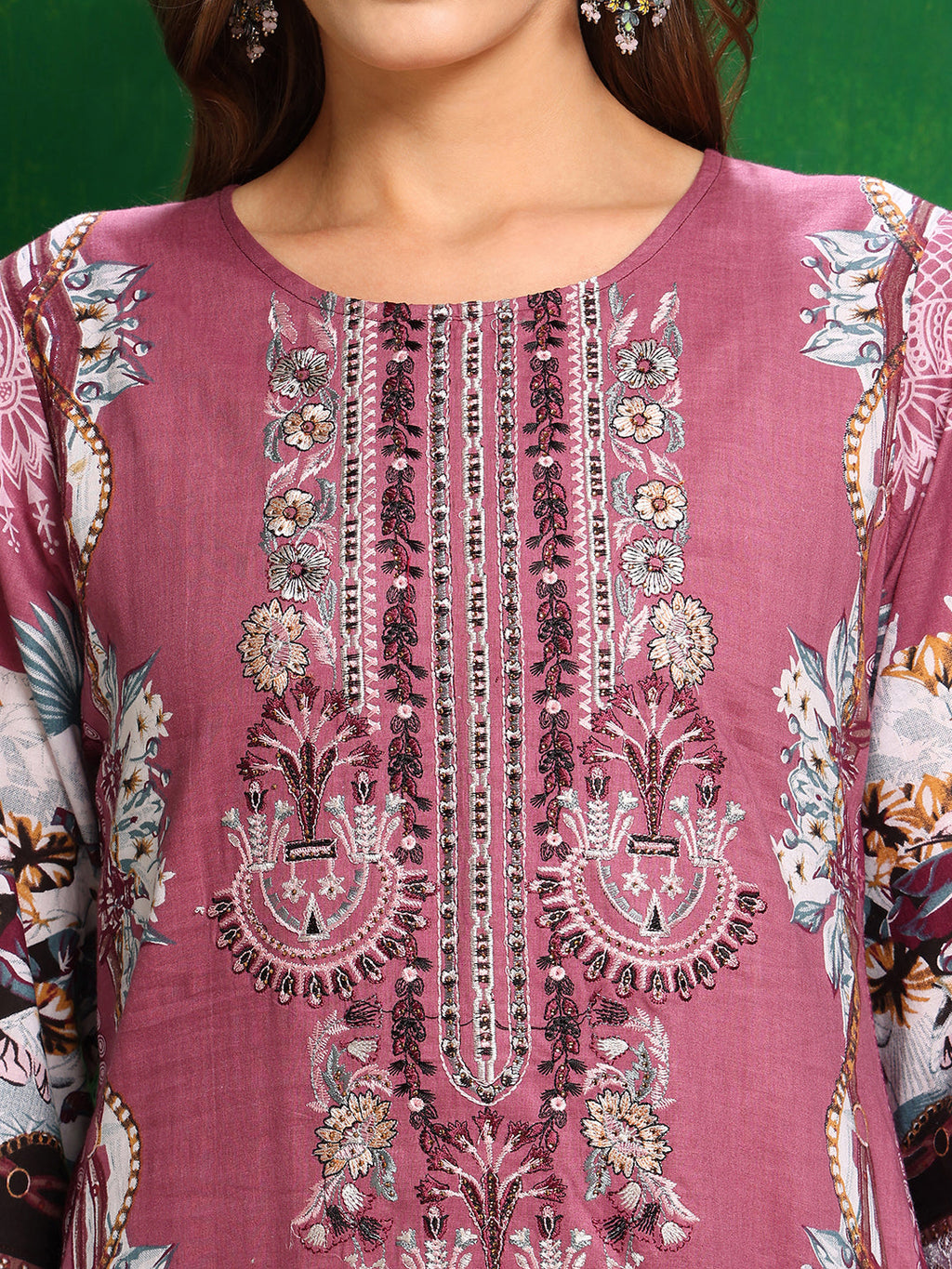 Pakistani Printed Kurta With Pant & Dupatta, Pink - Hiral Fashion