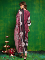 Pakistani Printed Kurta With Pant & Dupatta, Pink - Hiral Fashion
