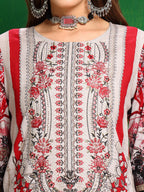 Pakistani Printed Kurta With Pant & Dupatta, Red - Hiral Fashion
