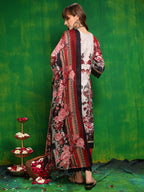 Pakistani Printed Kurta With Pant & Dupatta, Red - Hiral Fashion