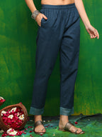 Pakistani Printed Kurta With Pant & Dupatta, Teal - Hiral Fashion
