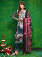 Pakistani Printed Kurta With Pant & Dupatta, Teal - Hiral Fashion