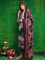 Pakistani Printed Kurta With Pant & Dupatta, Teal - Hiral Fashion