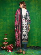Pakistani Printed Kurta With Pant & Dupatta, Teal - Hiral Fashion