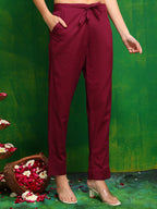 Bandhani Printed And Embroidered Kurta With Pant & Dupatta, Wine - Hiral Fashion - Distacart