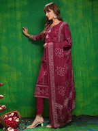 Bandhani Printed And Embroidered Kurta With Pant & Dupatta, Wine - Hiral Fashion - Distacart