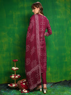 Bandhani Printed And Embroidered Kurta With Pant & Dupatta, Wine - Hiral Fashion - Distacart