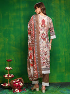 Pakistani Printed Kurta With Pant & Dupatta, Brown - Hiral Fashion