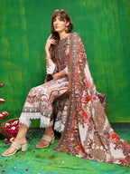 Pakistani Printed Kurta With Pant & Dupatta, Brown - Hiral Fashion