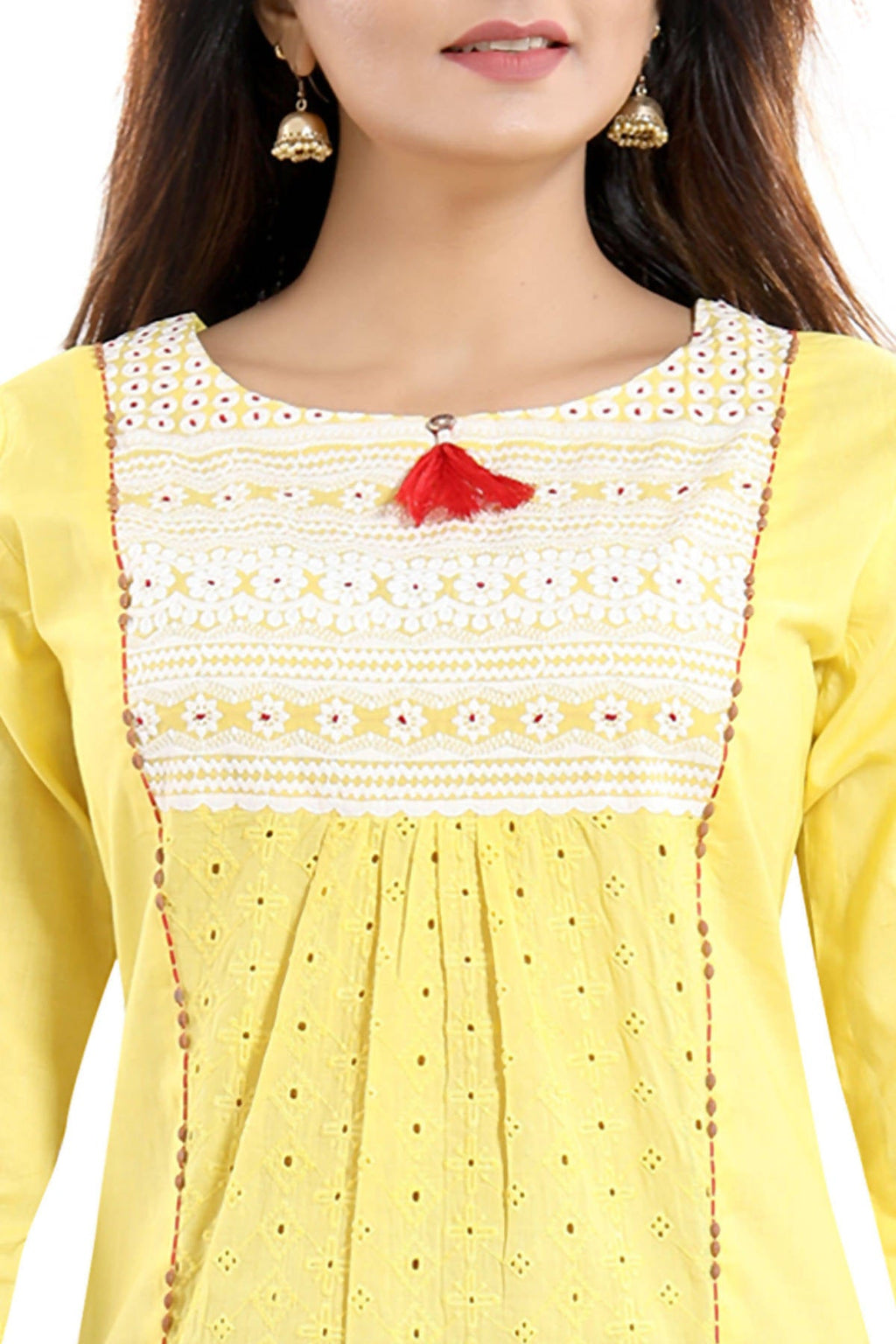 Snehal Creations Vibrant Yellow Cotton Long Chicken Tunic - Distacart