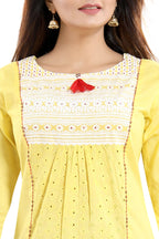 Snehal Creations Vibrant Yellow Cotton Long Chicken Tunic - Distacart