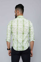 Miravan Men's Premium Green and White Slim Fit Tie Dye Cotton Shirt