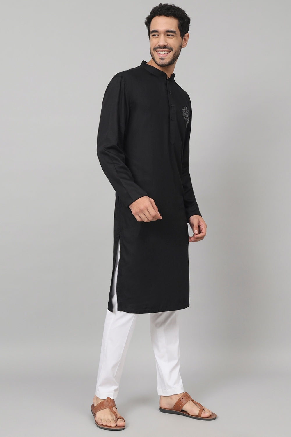 Coal Motif Embroidered Cotton Kurta by Hilo Design