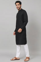 Giza Cotton Black Plain Kurta by Hilo Design