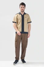 Xkind Beige & Black Backprinted Relaxed Fit Shirt