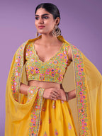 Myra Yellow Georgette Embroidered Designer Lehenga