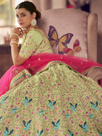 Myra Pista Green Art Silk Heavy Embroidered Lehenga