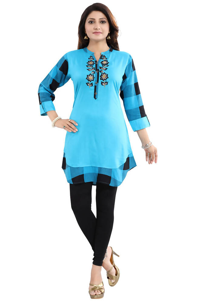 Snehal Creations Rayon Designer Embroidery Blue Tunic