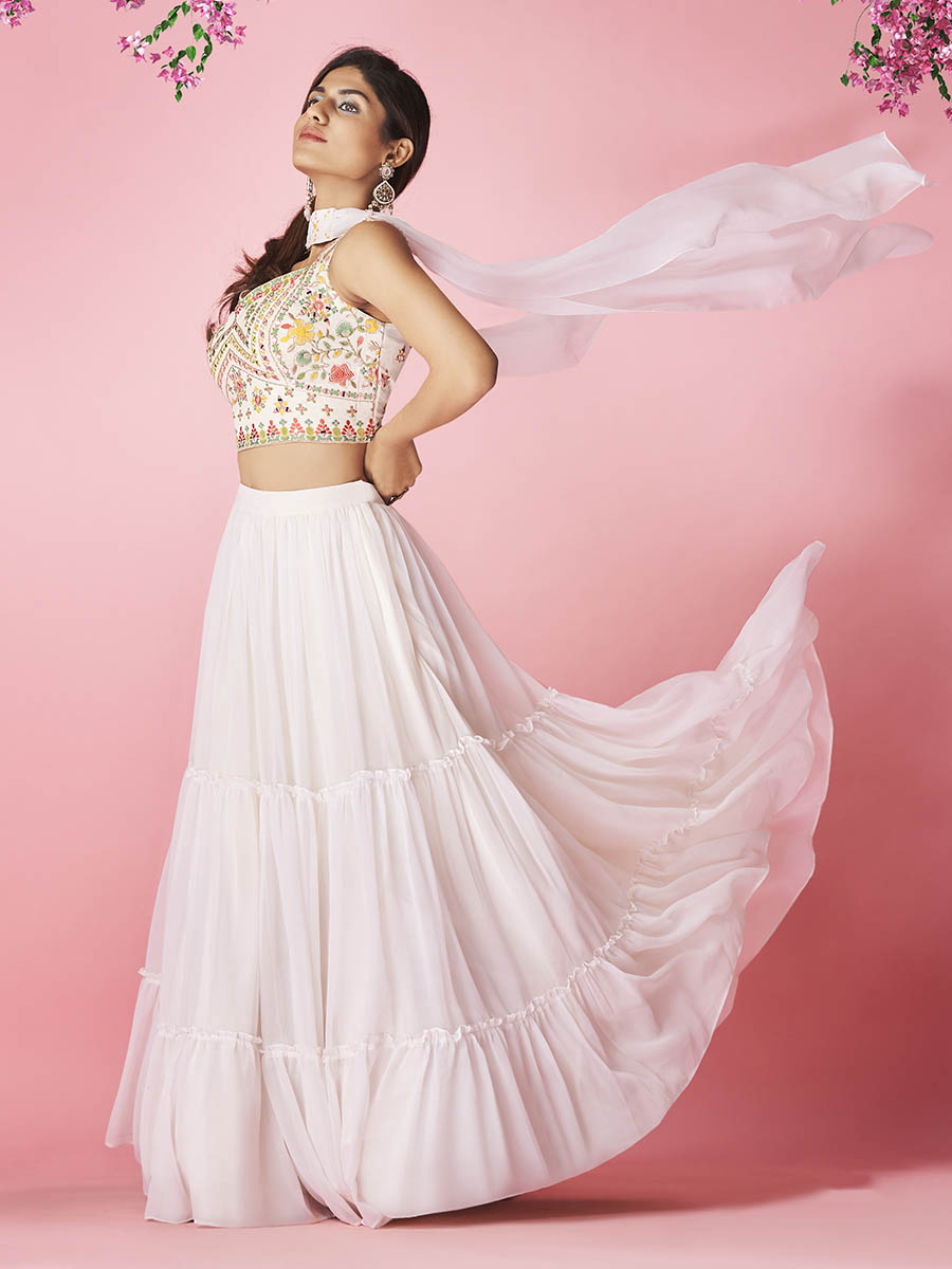 Myra White Georgette Designer Lehenga