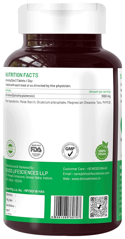 Bliss Welness Immunity & Wellness Spirulina Veg Tablet