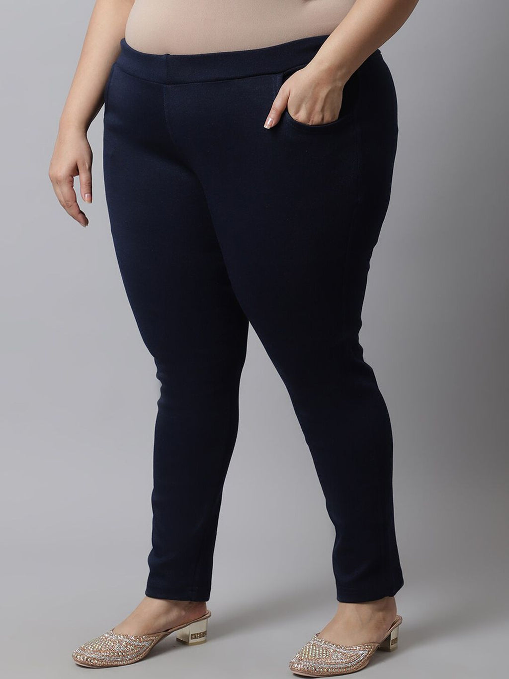 TAG 7 Women Plus size Navy Blue Solid Ankle-length Leggings