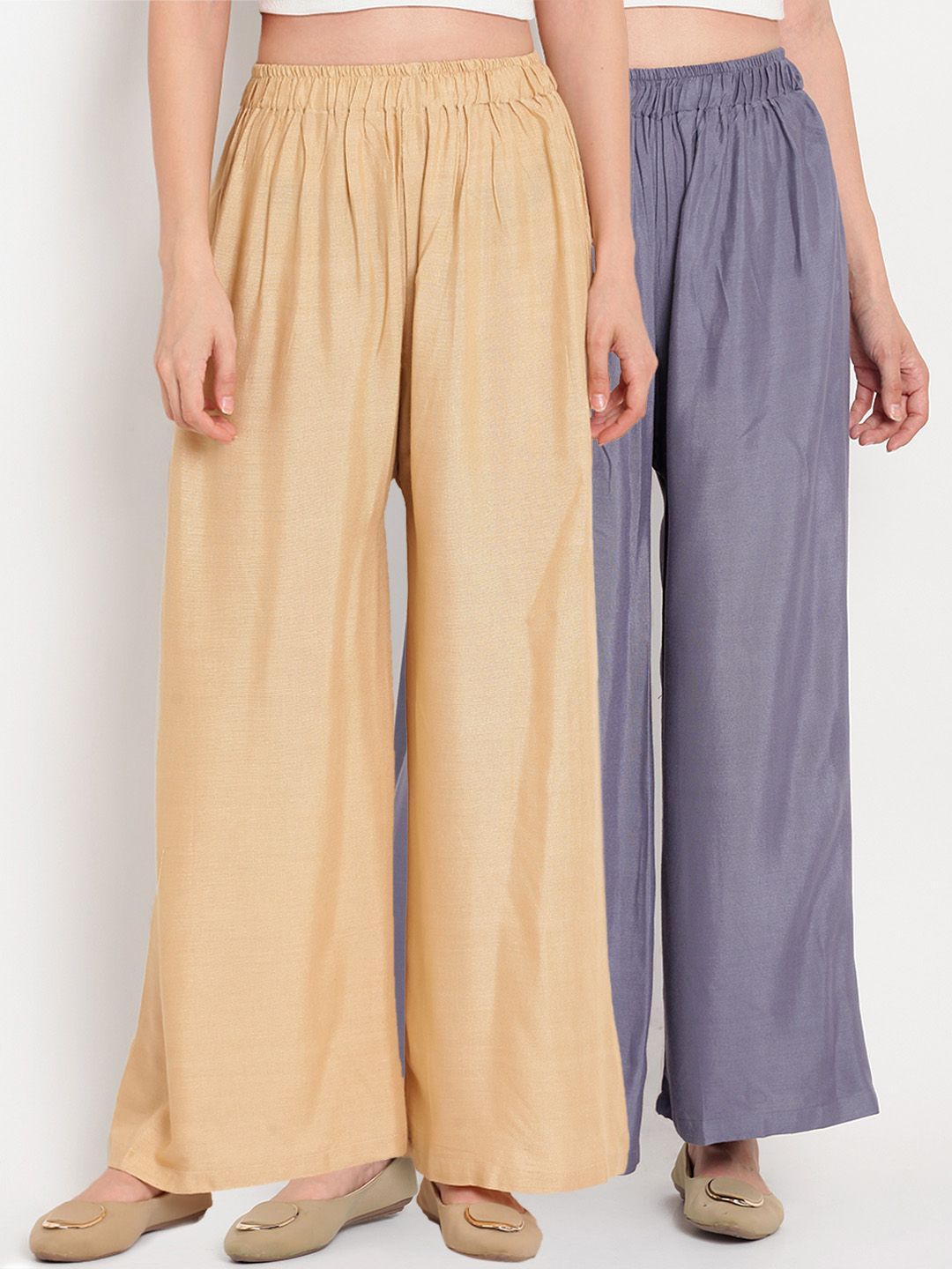 TAG 7 Women Pack of 2 Solid Flared Palazzos