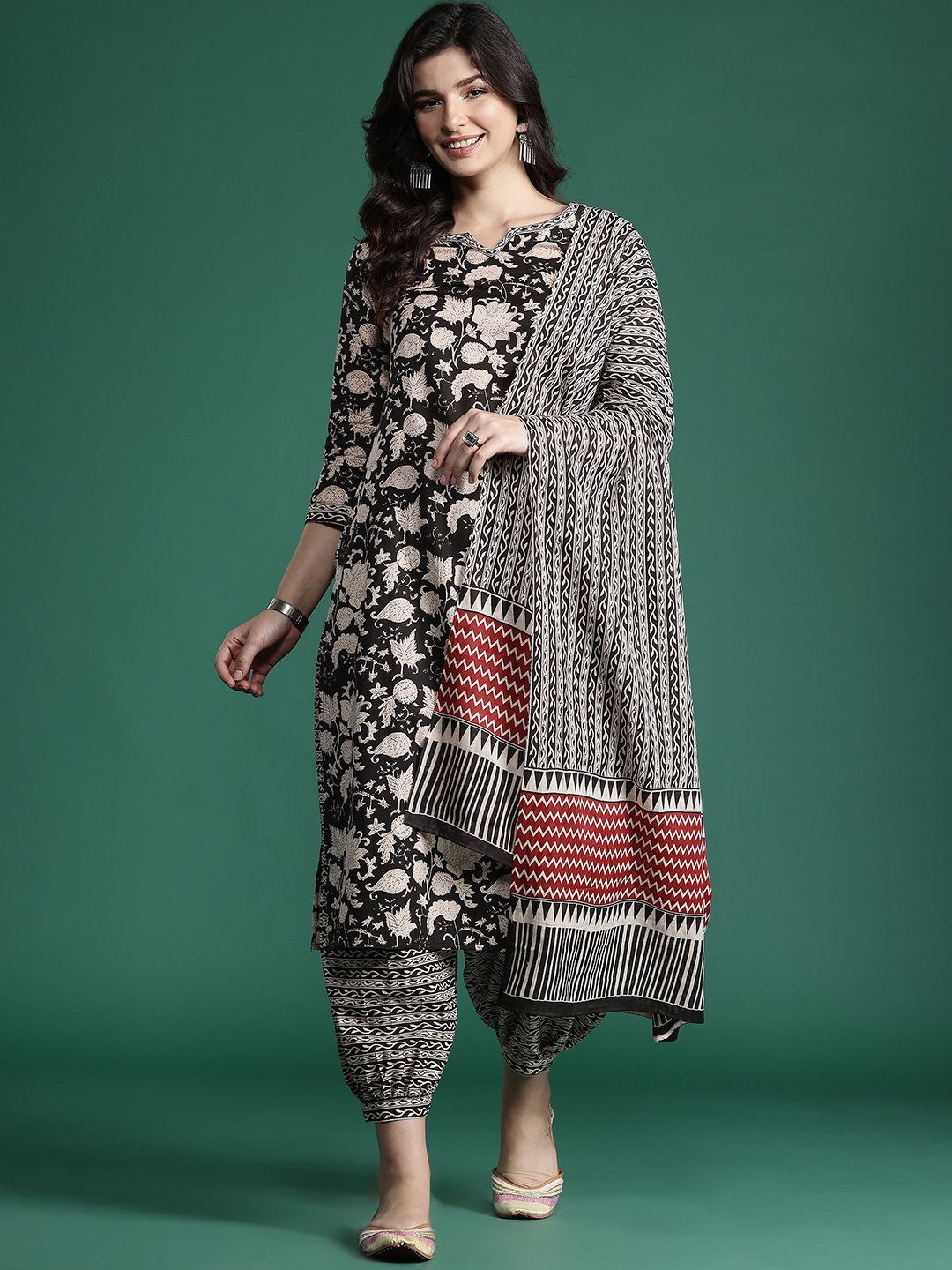 Indo Era Floral Printed Pure Cotton Kurta with Salwar & With Dupatta - Distacart