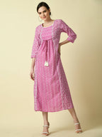 Myshka Women's Pink Floral Printed Gown Dress - Distacart