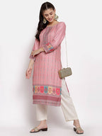 Myshka Women's Traditional Multi Cotton Printed 3/4 Sleeve Round Neck Casual Kurta