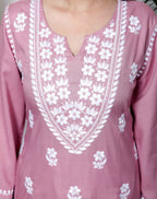Miravan Women's Chikankari Embroidery Pink Straight Kurta & Palazzo Set