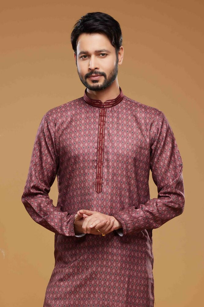 Raivat Ethnic Art Silk Digital Print Pintux Work Kurta Pajama In Maroon Colour