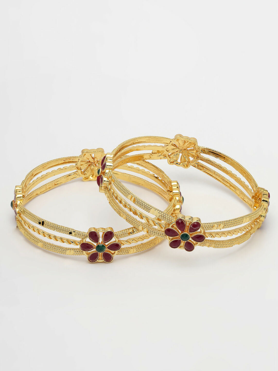 NVR Women's Set of 2 Gold-Plated Artificial Stones Handcrafted Traditional Bangles - Distacart