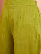 InWeave Women's Lime Green Lurex Strappy Straight Kurta Set W Organza Dupatta