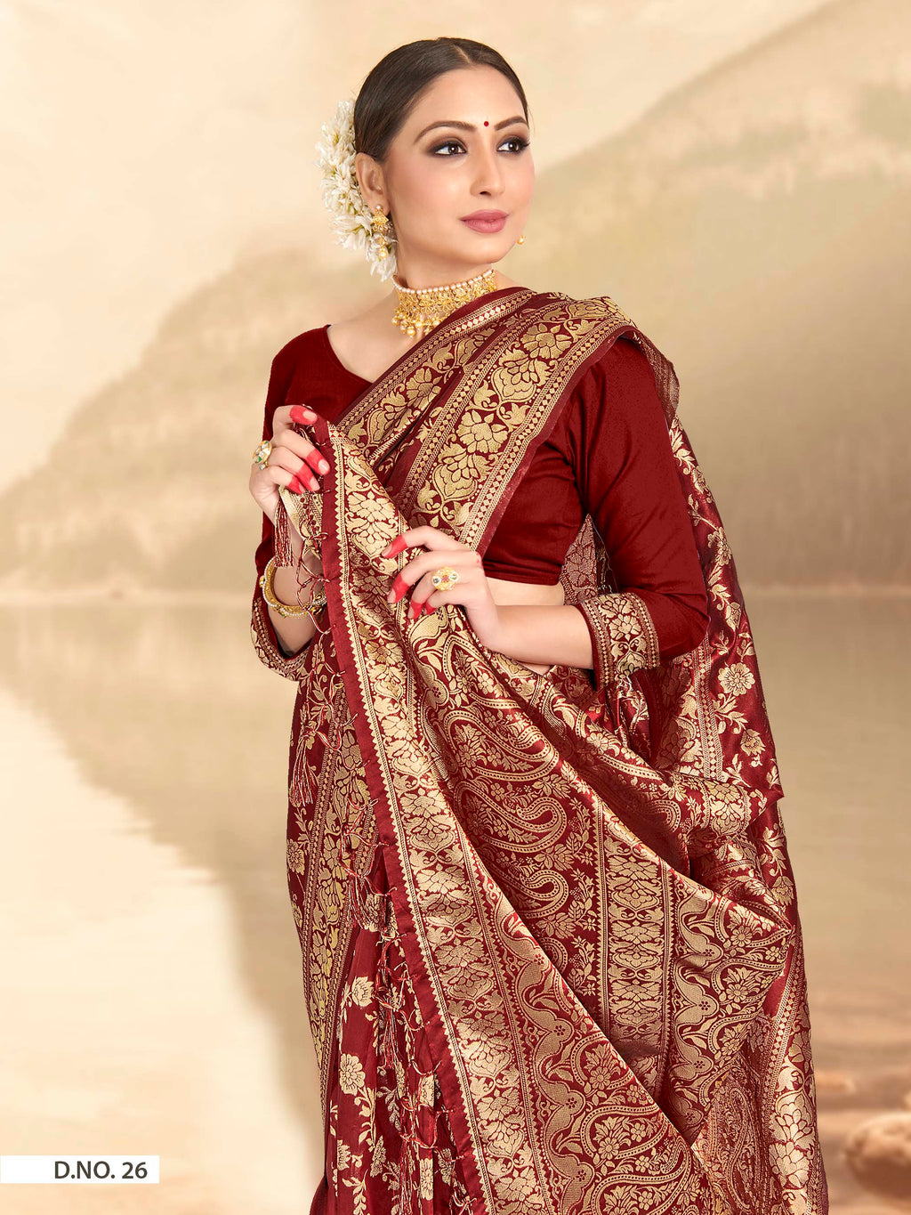 Vardha Maroon Red Woven Banarasi Saree