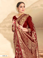 Vardha Maroon Red Woven Banarasi Saree
