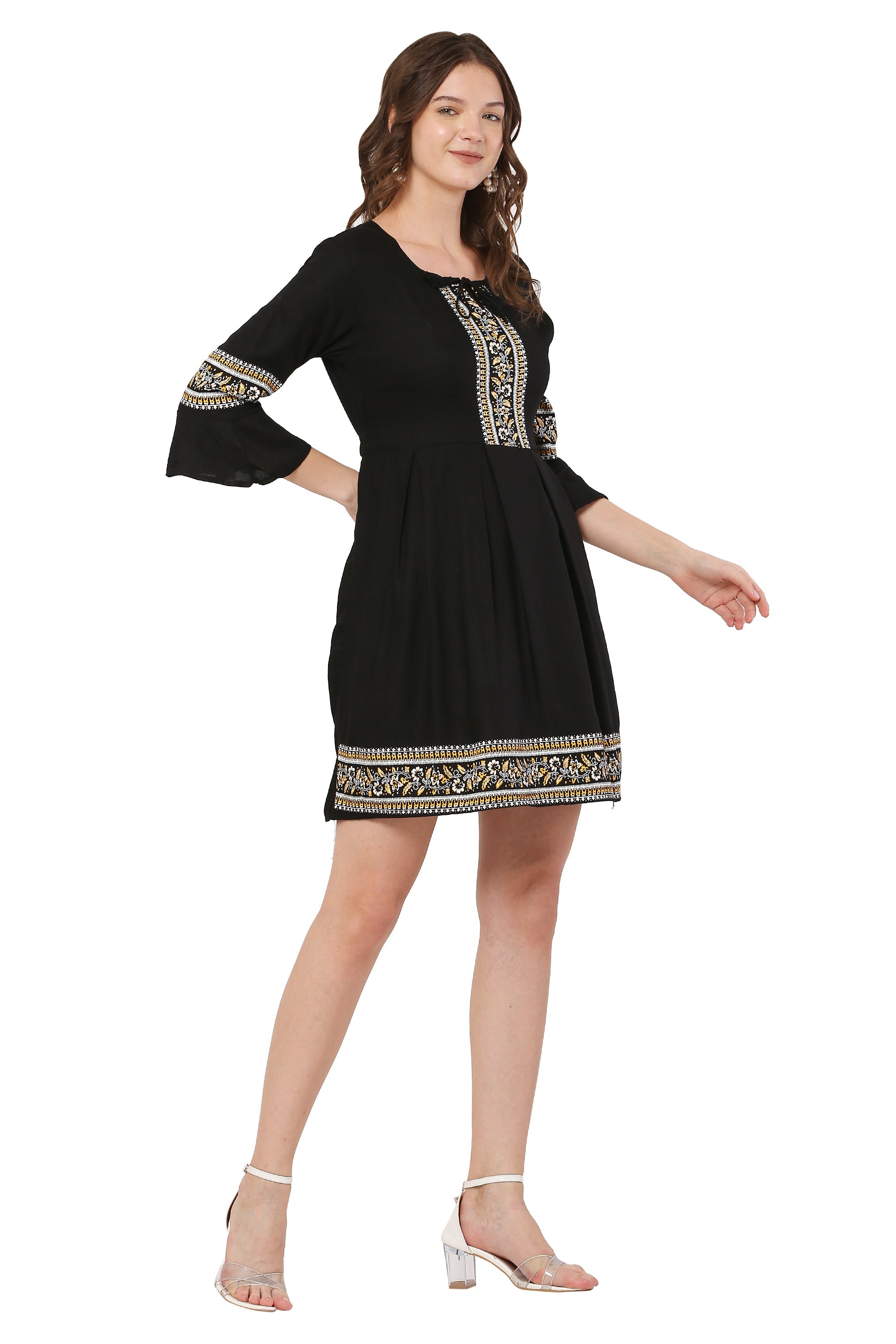 PAVONINE Black Color Rayon Fabric Printed Short Midi For Girls - Distacart