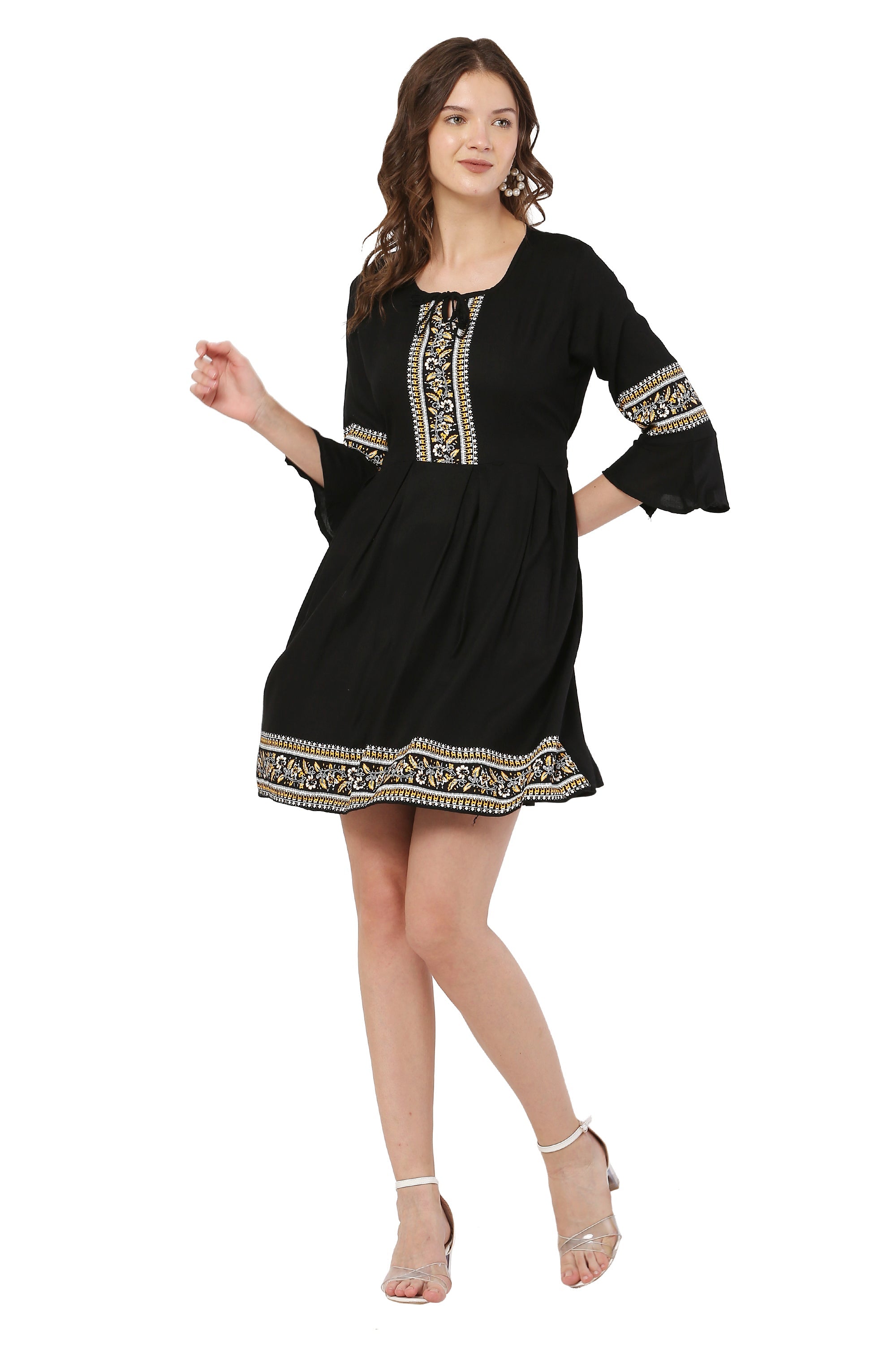 PAVONINE Black Color Rayon Fabric Printed Short Midi For Girls - Distacart