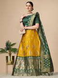 Lorenvalley Fashion Yellow Brocade Fabric Lehenga & Unstitched Blouse With Dupatta