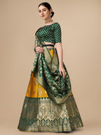 Lorenvalley Fashion Yellow Brocade Fabric Lehenga & Unstitched Blouse With Dupatta