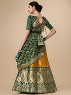 Lorenvalley Fashion Yellow Brocade Fabric Lehenga & Unstitched Blouse With Dupatta