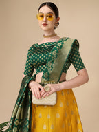 Lorenvalley Fashion Yellow Brocade Fabric Lehenga & Unstitched Blouse With Dupatta