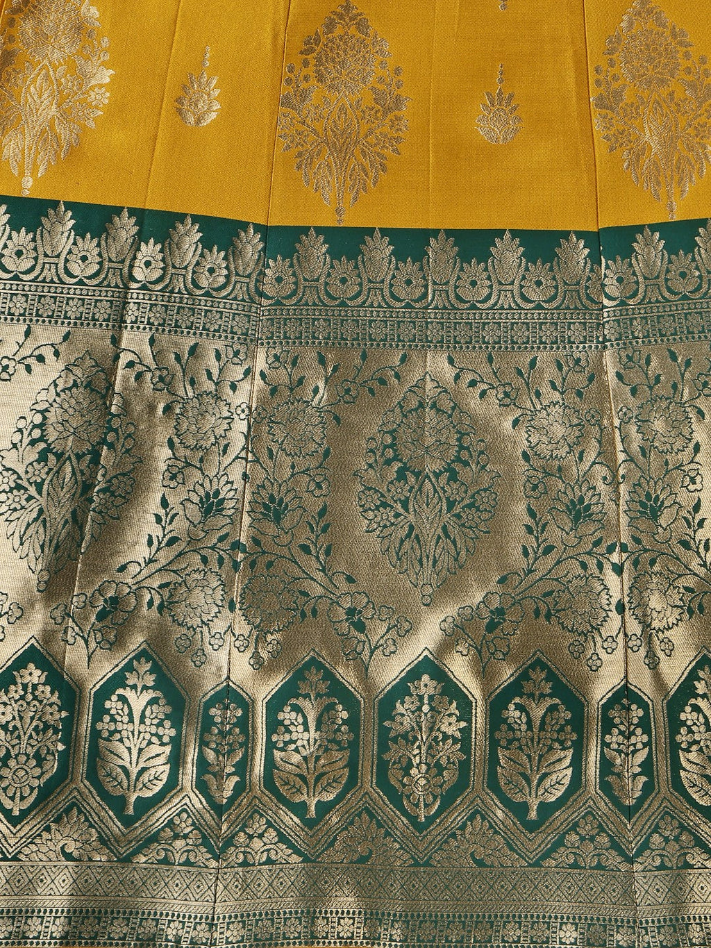 Lorenvalley Fashion Yellow Brocade Fabric Lehenga & Unstitched Blouse With Dupatta
