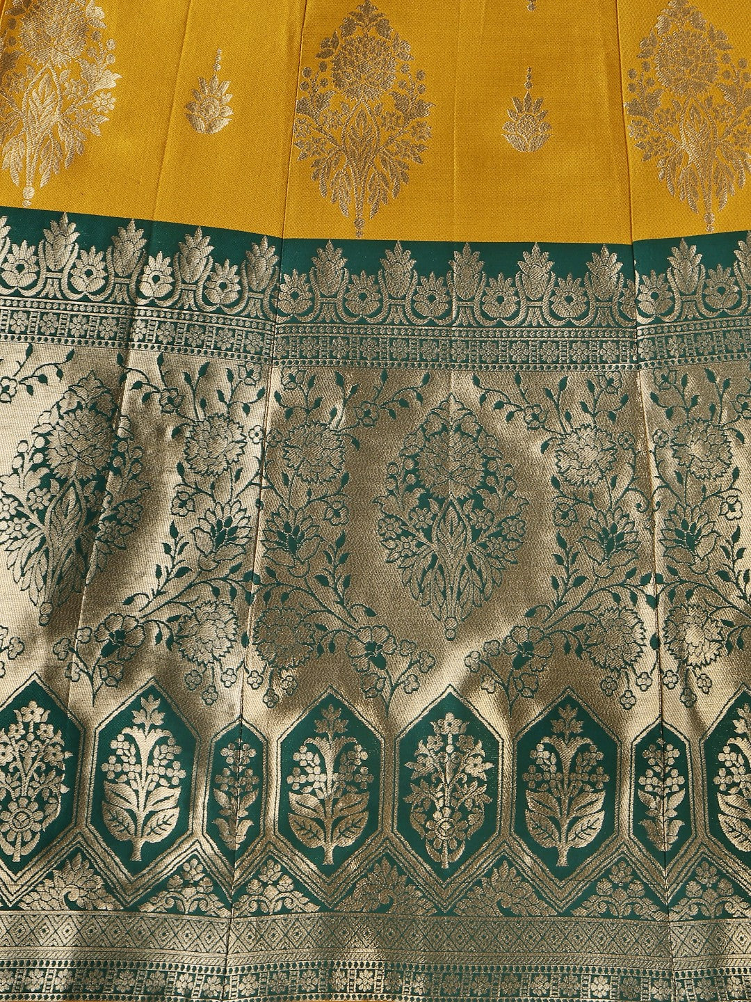 Lorenvalley Fashion Yellow Brocade Fabric Lehenga & Unstitched Blouse With Dupatta