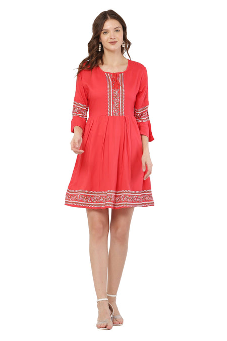 PAVONINE Gajri Color Rayon Fabric Printed Short Midi For Girls