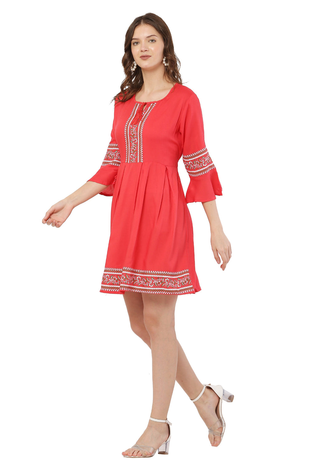 PAVONINE Gajri Color Rayon Fabric Printed Short Midi For Girls - Distacart