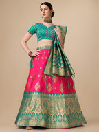 Lorenvalley Fashion Pink Brocade Fabric Lehenga & Unstitched Blouse With Dupatta