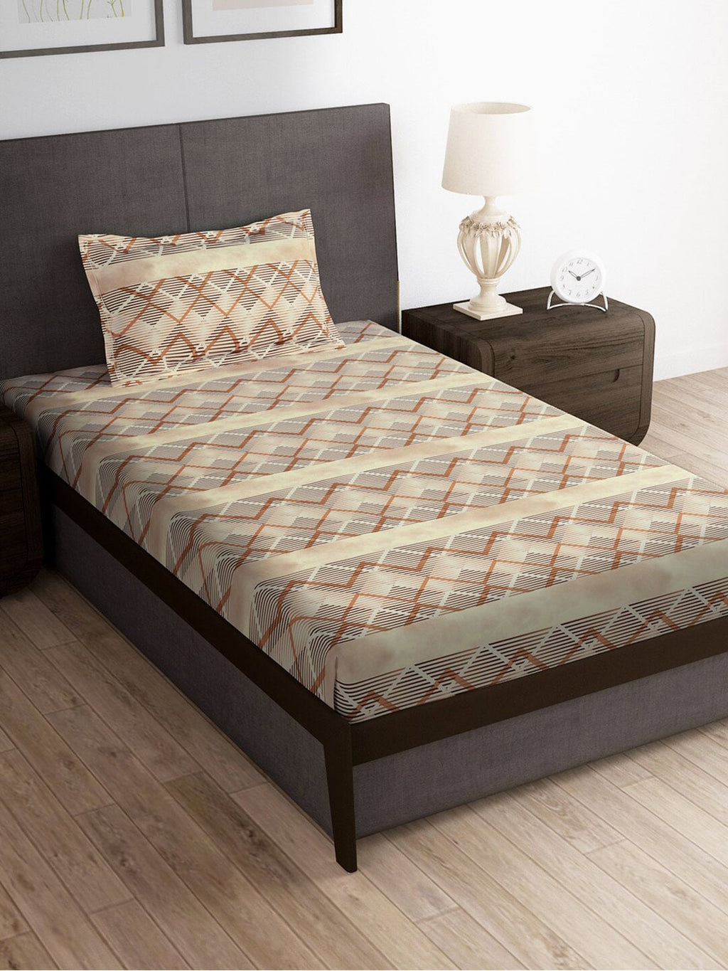 Story@home Brown & White Striped Microfiber 180 TC Bedsheet With Pillow Cover - Distacart